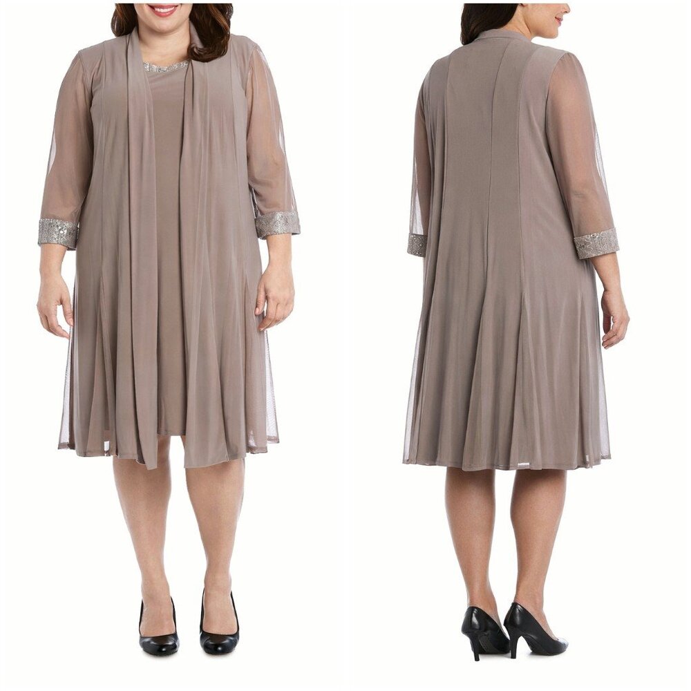 NWT R&M Richards Taupe Sequin Dress and Jacket $89